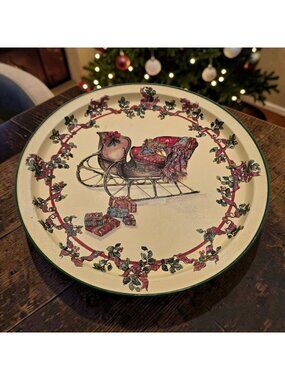 Vintage 1992 Potpourri Press Christmas Serving Tray Sleigh Gifts Design
